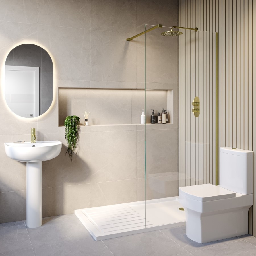 ONLY OPENED - 1200mm Brushed Brass Frameless Wet Room Shower Screen