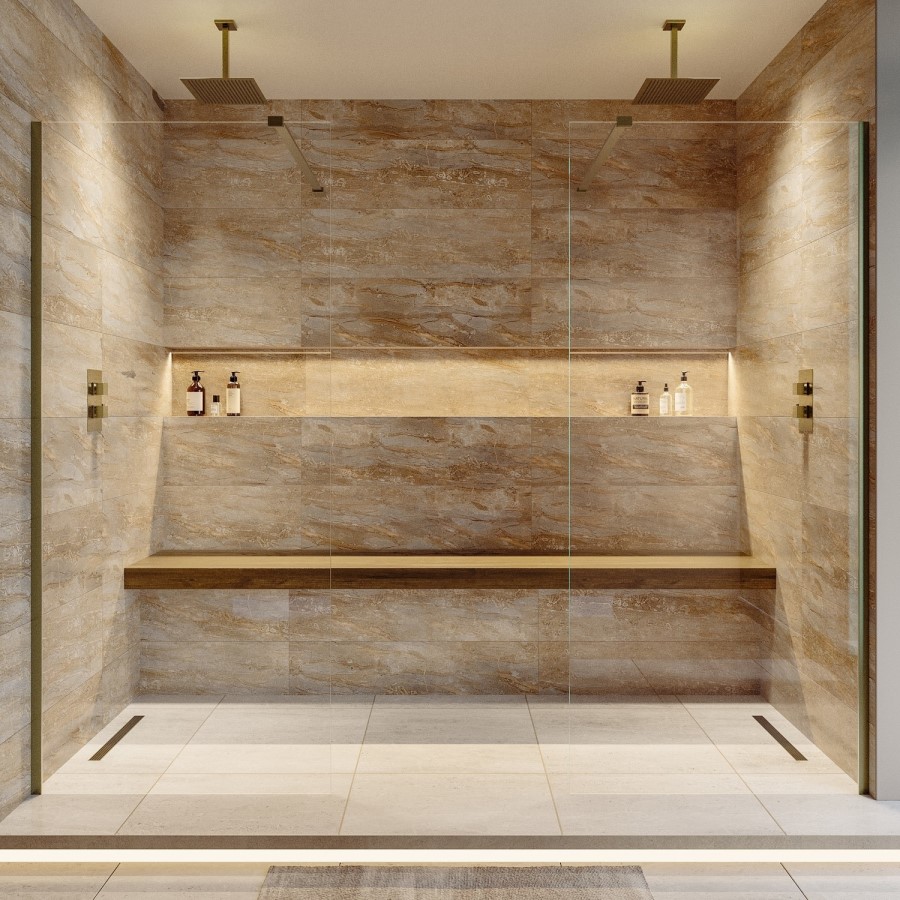 1000mm Brushed Brass Shower Screen for Wet Room & Walk In Shower - Corvus