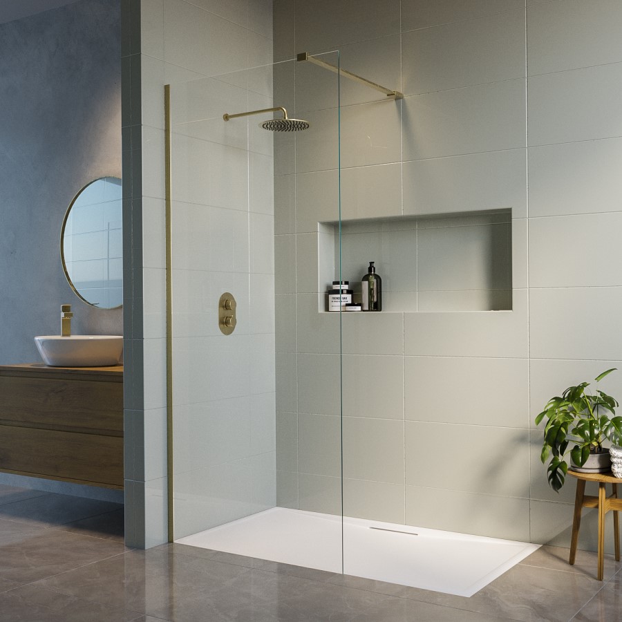800mm Brushed Brass Shower Screen for Wet Room & Walk In Shower – Corvus