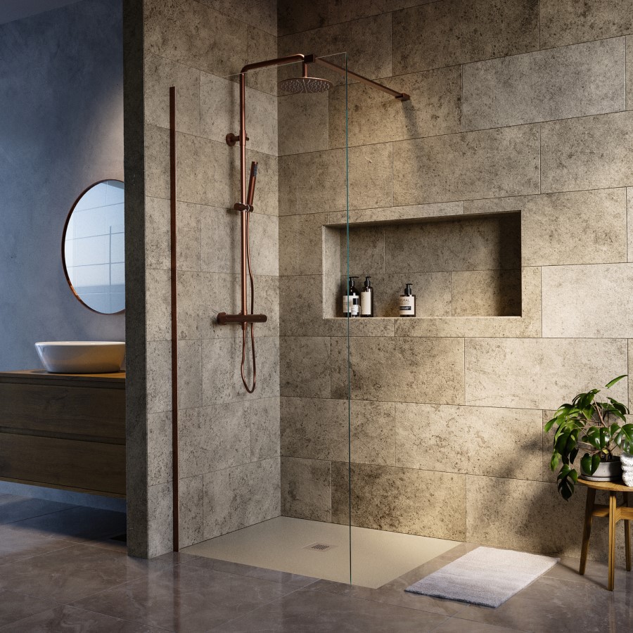1000mm Brushed Bronze Shower Screen for Wet Room & Walk In Shower - Corvus