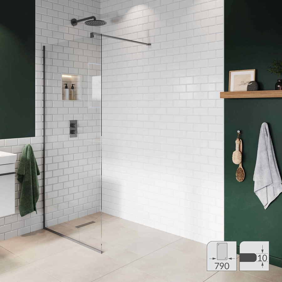 800mm Gunmetal Grey Shower Screen for Wet Room & Walk In Shower - Live Your Colour