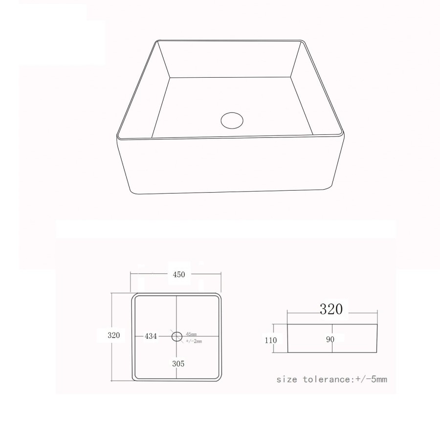 White Rectangular Countertop Basin 450mm - Corey - Better Bathrooms