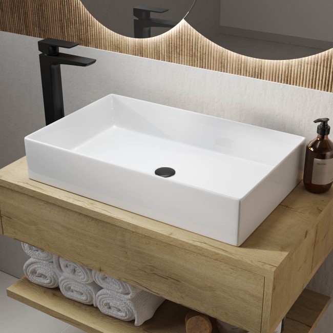 White Rectangular Countertop Basin 605mm - Corey - Better Bathrooms
