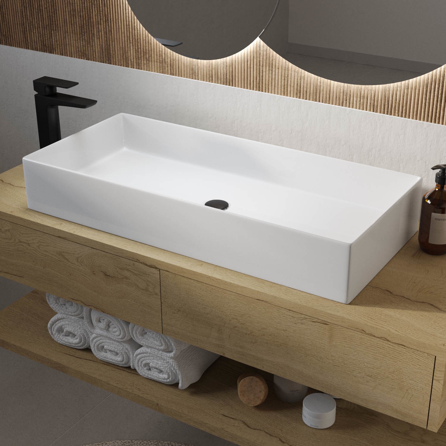 White Rectangular Countertop Basin 800mm - Corey - Better Bathrooms