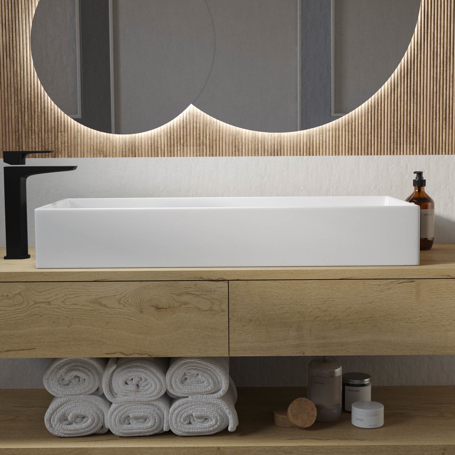 White Rectangular Countertop Basin 800mm - Corey - Better Bathrooms