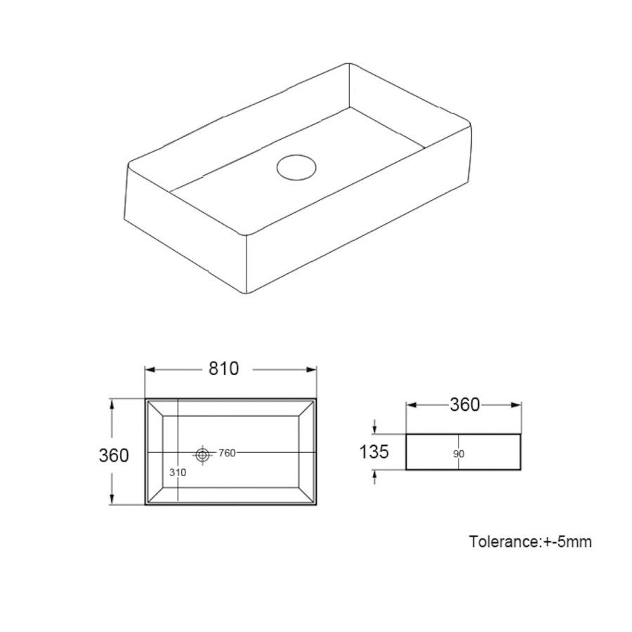 White Rectangular Countertop Basin 800mm - Corey