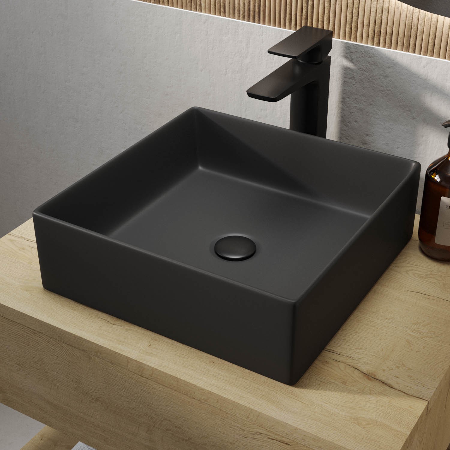 Photos - Bathroom Sink Corey Matt Black Square Countertop Basin 350mm -  Black 78735(35)MB 