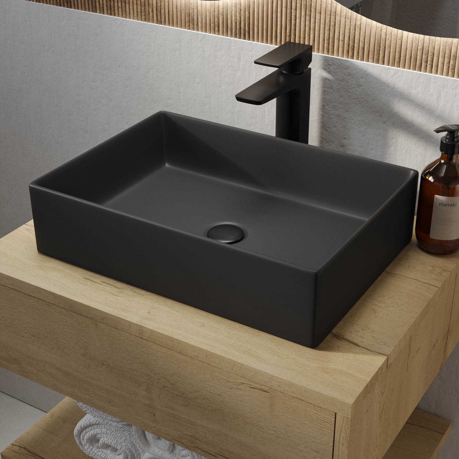 Matt Black Rectangular Countertop Basin 450mm - Corey - Better Bathrooms