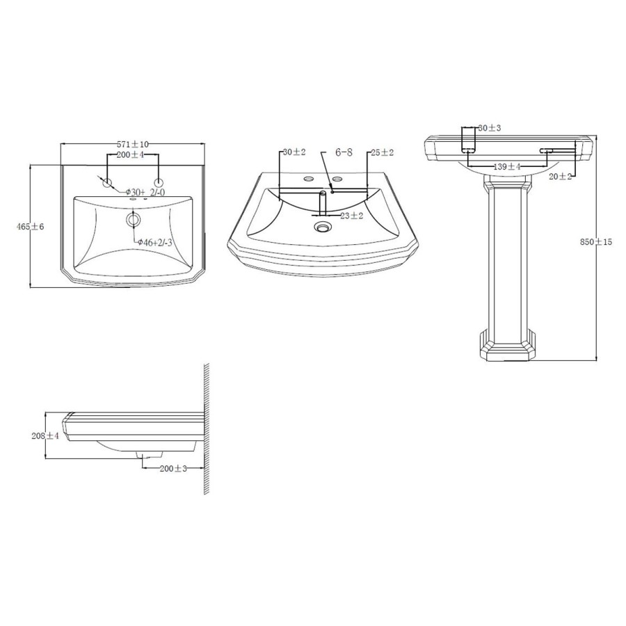 Taylor & Moore Traditional Pedestal Sink - 2 Tap Holes