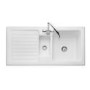 1.5 Bowl Inset White Ceramic Kitchen Sink with Reversible Drainer - Rangemaster Rustic
