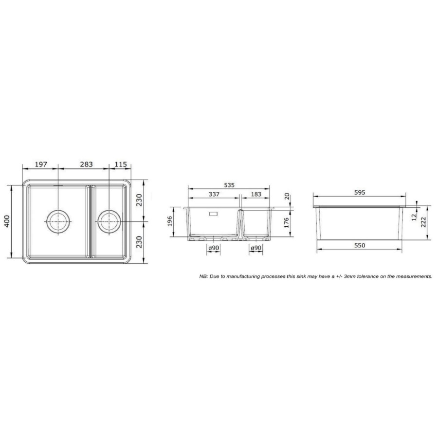 Rangemaster Rustiqe 1.5 Bowl Undermount White Ceramic Kitchen Sink