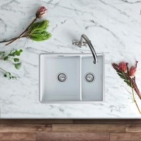 GRADE A1 - Box Opened Rangemaster Rustique 1.5 Bowl Undermount and Inset White Ceramic Kitchen Sink