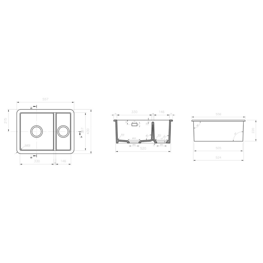 GRADE A1 - Box Opened Rangemaster Rustique 1.5 Bowl Undermount and Inset White Ceramic Kitchen Sink