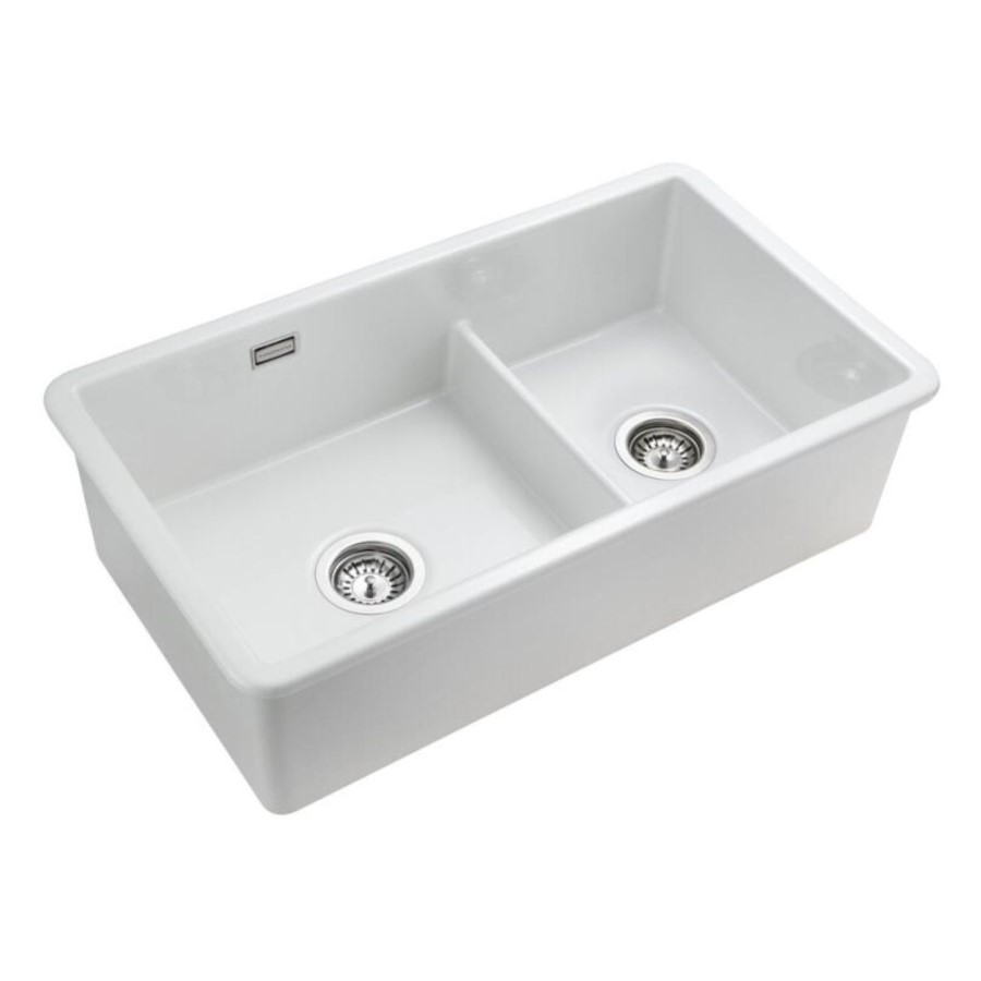 ONLY OPENED - Rangemaster Rustique Double Bowl Inset / Undermount White Ceramic Kitchen Sink
