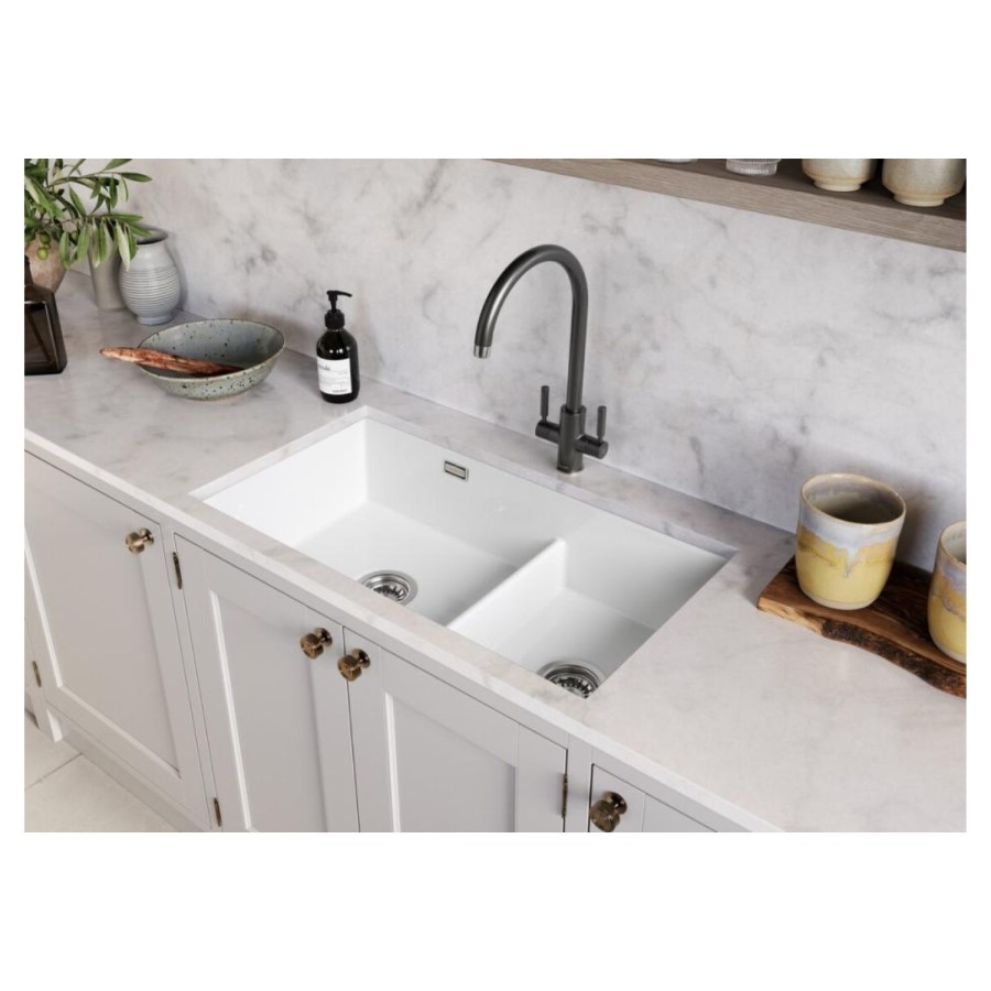 ONLY OPENED - Rangemaster Rustique Double Bowl Inset / Undermount White Ceramic Kitchen Sink