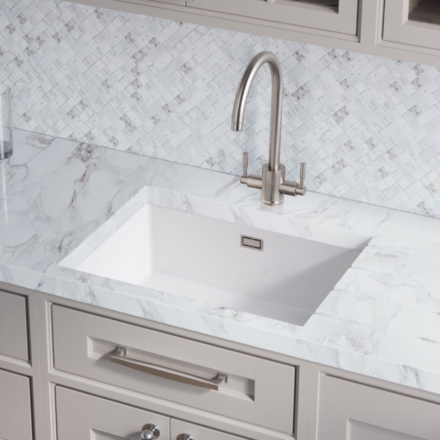 Rangemaster Rustique Single Bowl Undermount and Inset White Ceramic Kitchen Sink