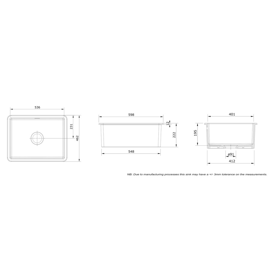 Rangemaster Rustique Single Bowl Undermount and Inset White Ceramic Kitchen Sink