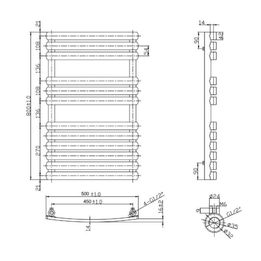 Segrino Chrome Heated Towel Rail - 800 x 500mm