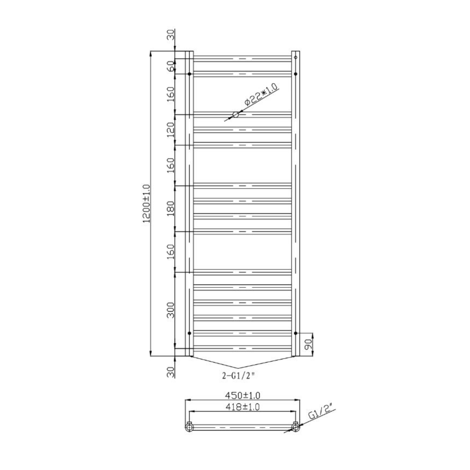 Chrome Bathroom Towel Radiator - 1200 x 450mm - Better Bathrooms