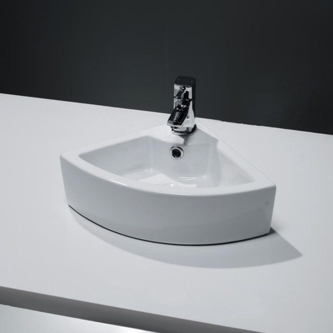 Small Cloakroom Countertop Corner Sink - 1 Tap Hole