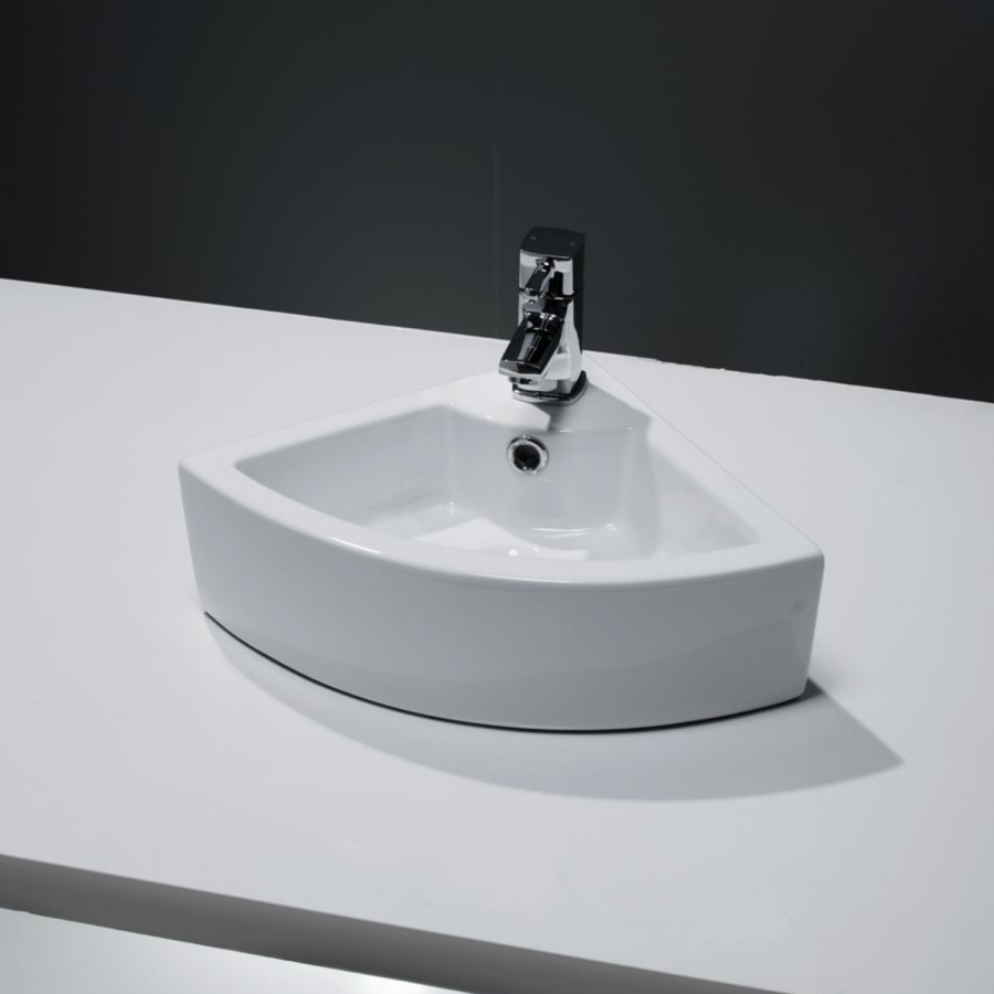 GRADE A1 - Small Cloakroom Countertop Corner Sink - 1 Tap Hole