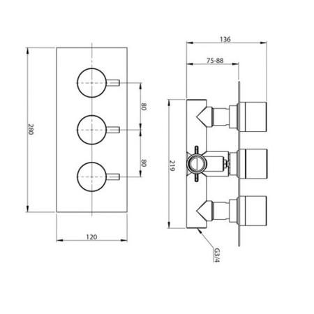 Triple Round Concealed Shower Valve