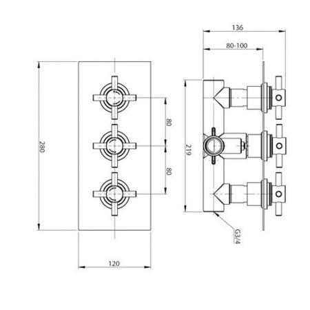 Triple Crosshead Concealed Shower Valve