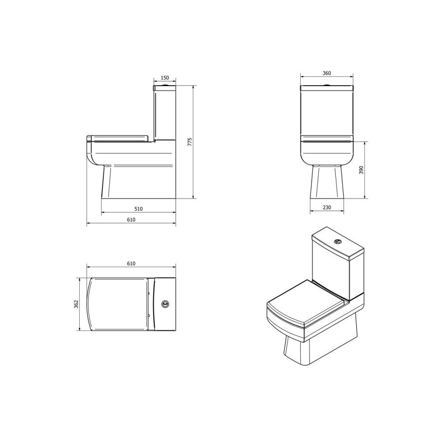 Square Close Coupled Toilet with Soft Close Seat - Delta