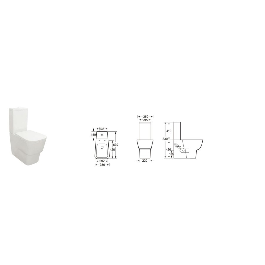 Square Close Coupled Toilet with Soft Close Seat - Step