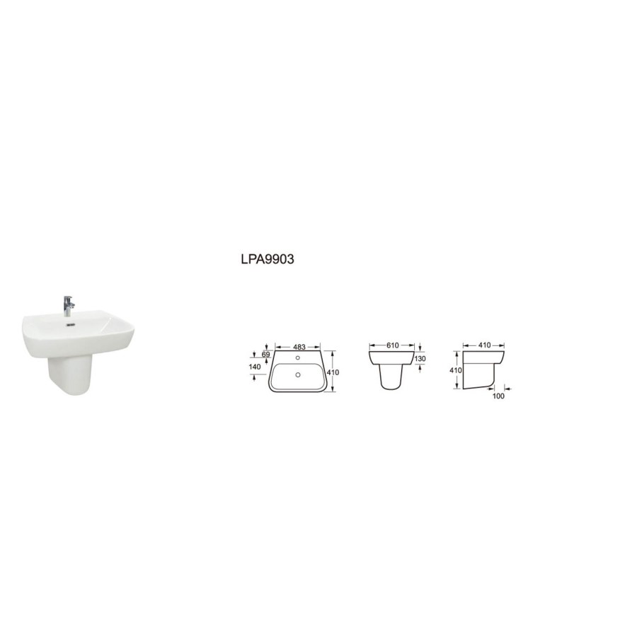 Step Wall Mount Sink - 1 Tap Hole
