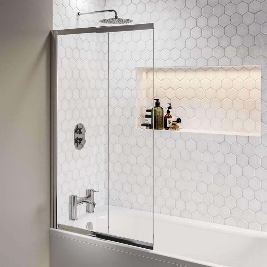 ONLY OPENED - Chrome Sliding Bath Screen - Denver