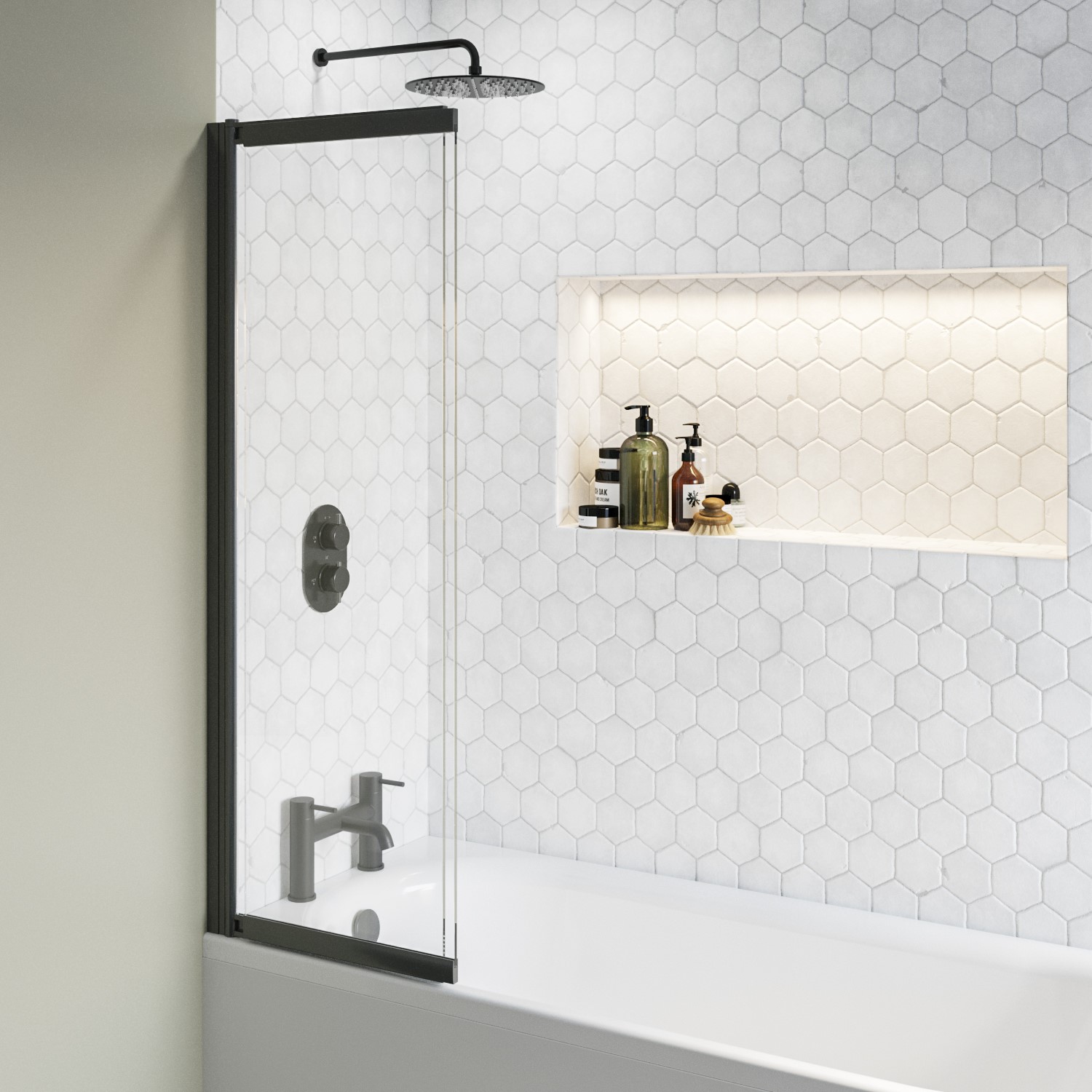 Matt Black Sliding Bath Screen - Denver - Better Bathrooms