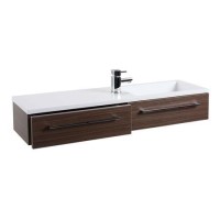 Walnut Wall Hung Bathroom Vanity Unit & Basin - W995mm