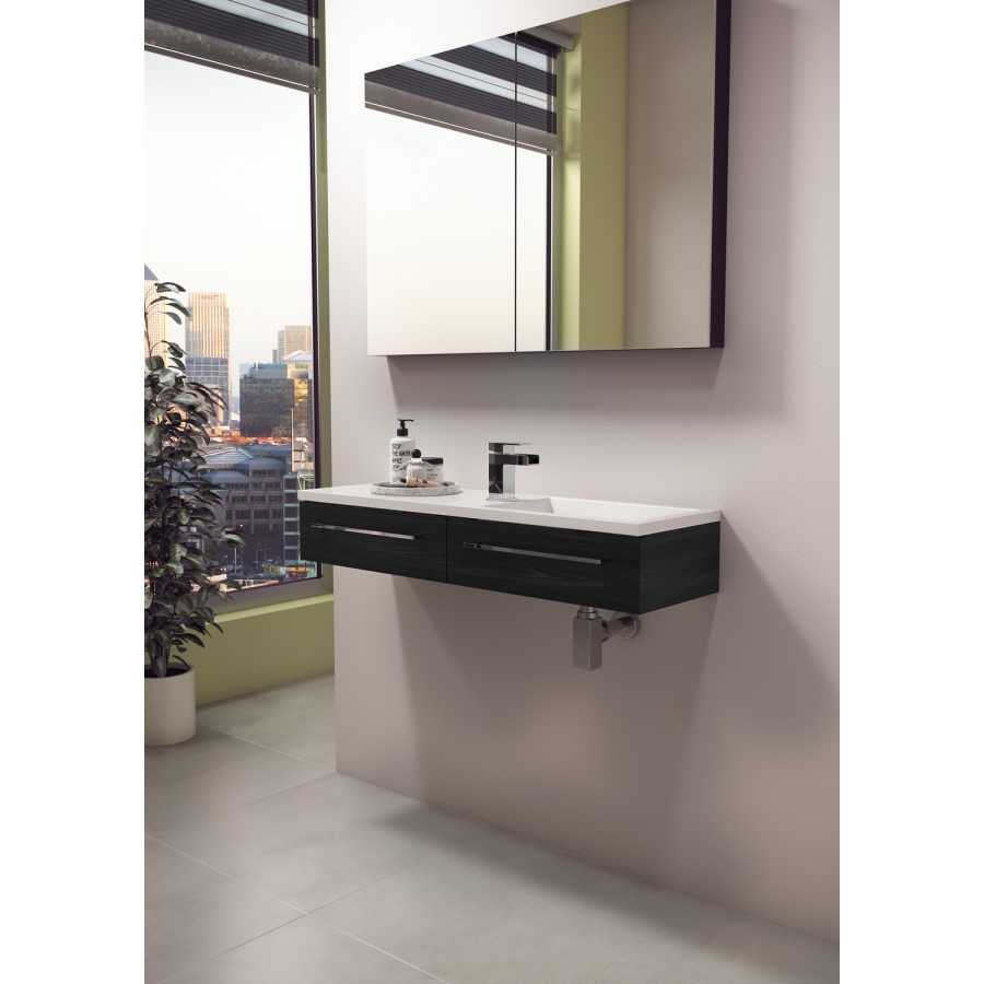 Walnut Wall Hung Bathroom Vanity Unit & Basin - W995mm
