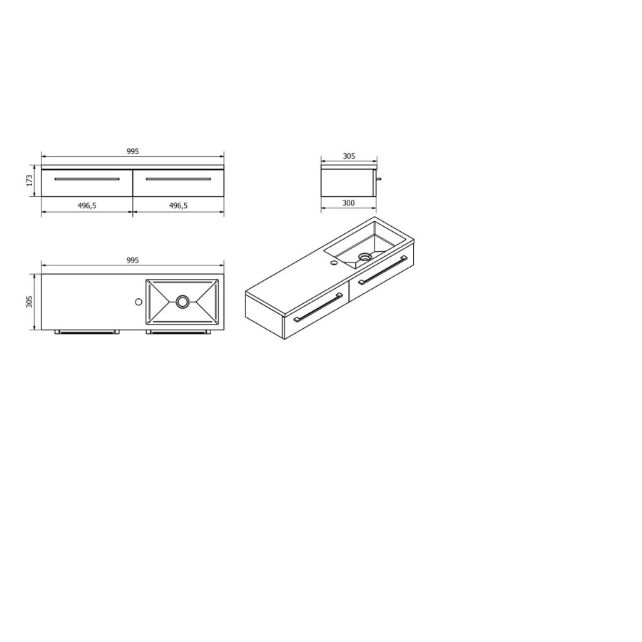 Walnut Wall Hung Bathroom Vanity Unit & Basin - W995mm