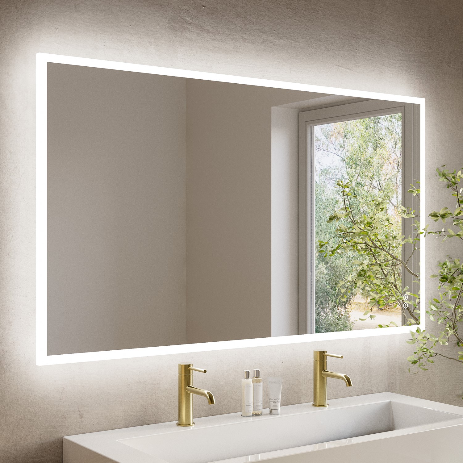 Rectangular Heated Bathroom Mirror with Lights Shaver Socket & BT ...