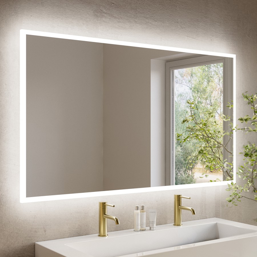 Rectangular Heated Bathroom Mirror with Lights Shaver Socket & Bluetooth Speaker 1400 x 800mm - Divine