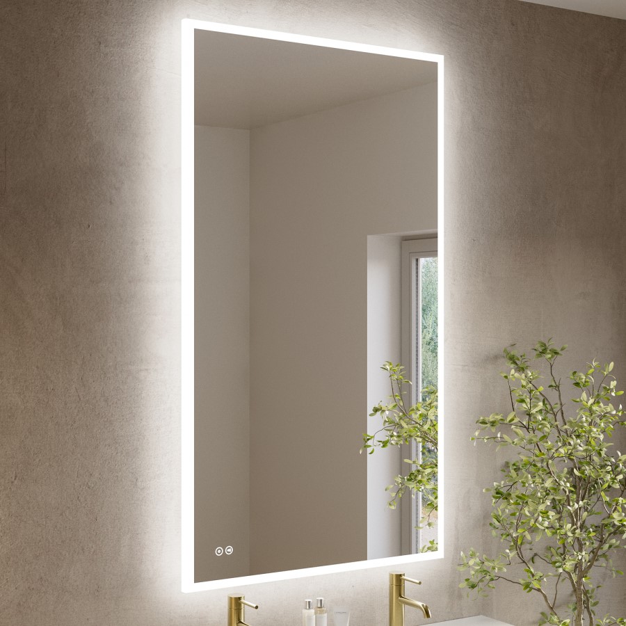 Rectangular Heated Bathroom Mirror with Lights Shaver Socket & Bluetooth Speaker 1400 x 800mm - Divine