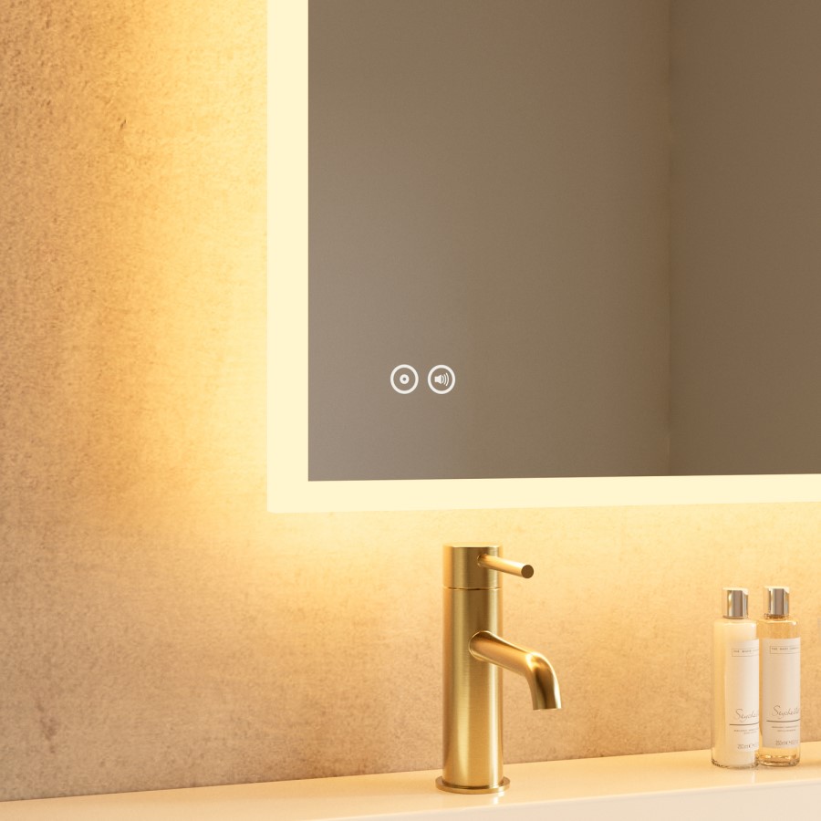 Rectangular Heated Bathroom Mirror with Lights Shaver Socket & Bluetooth Speaker 1400 x 800mm - Divine