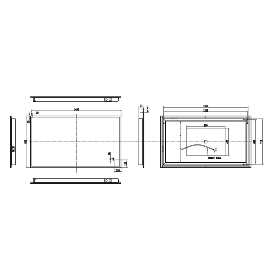 GRADE A1 - Rectangular LED Bathroom Mirror with Bluetooth & Shaver Socket 1400 x  800mm - Divine