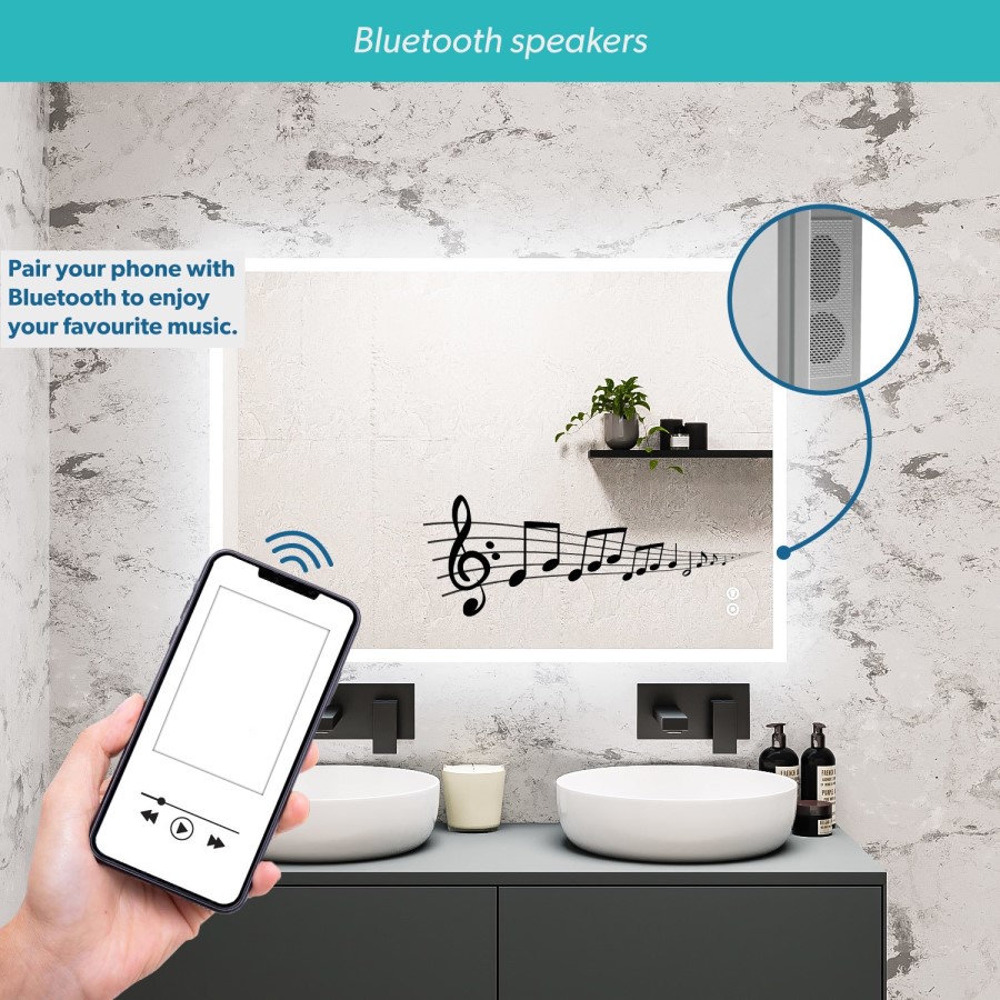 ONLY OPENED - Rectangular LED Bathroom Mirror with Bluetooth & Shaver Socket 1400 x 800mm - Divine