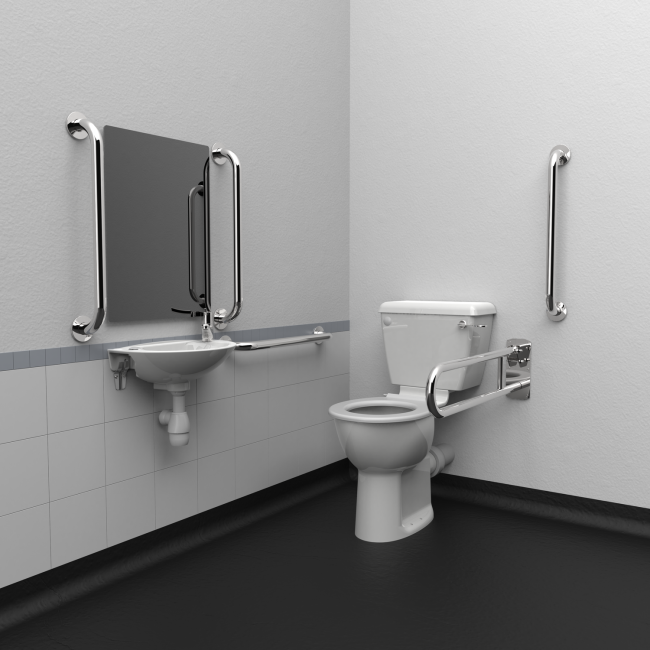 Nymas Close Coupled Doc M Pack Disibility Bathroom Suite with Polished Fixings