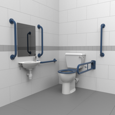 Nymas Close Coupled Doc M Pack Disibility Bathroom Suite with Dark Blue Fixings