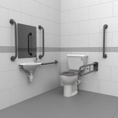 Close coupled Doc M toilet pack steel exposed fixings grey