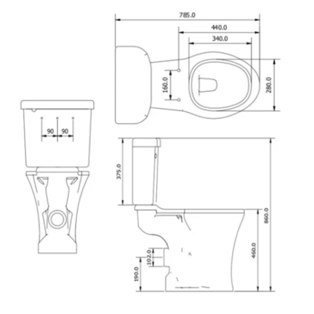 Close coupled Doc M toilet pack steel exposed fixings grey