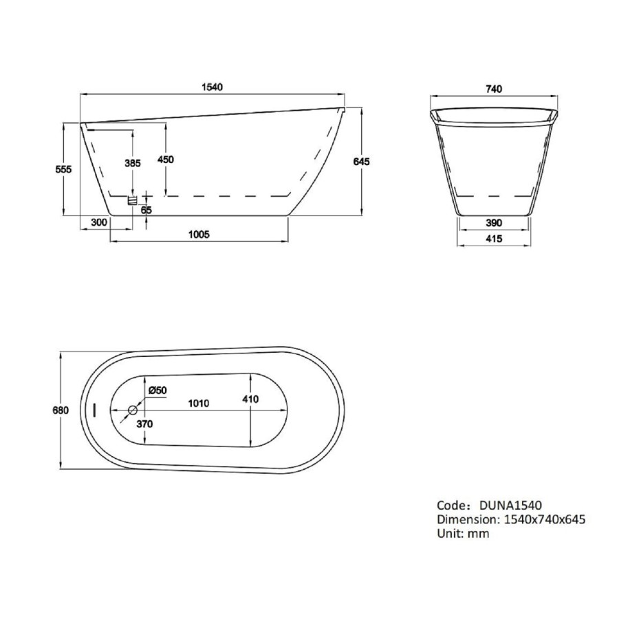 Freestanding Single Ended Slipper Bath 1540 x 740mm - Duna