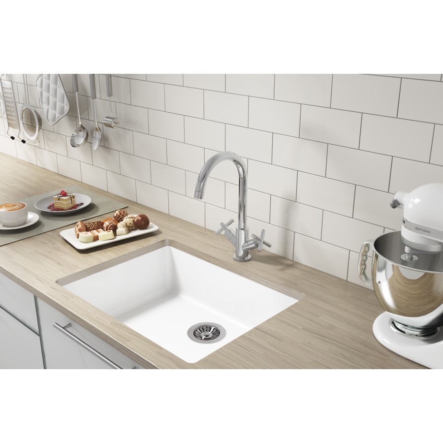 Chrome Double Lever Kitchen Mixer Tap Monobloc