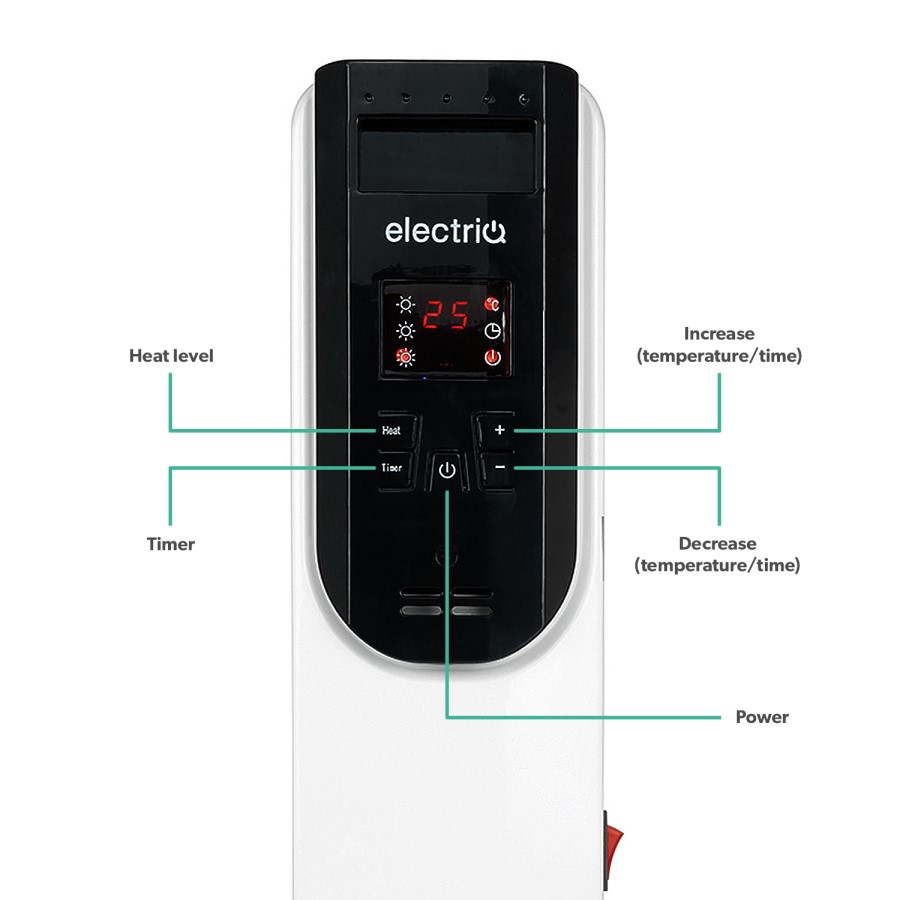 electriQ 2.5kw Smart WiFi Alexa Oil Filled Radiator 11 Fin  24 hour and Weekly Timer with Thermostat and Remote - White
