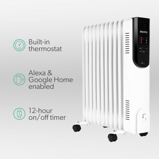 electriQ 2.5kw Smart WiFi Alexa Oil Filled Radiator 11 Fin 24 hour and  Weekly Timer with Thermostat and Remote - White - Better Bathrooms