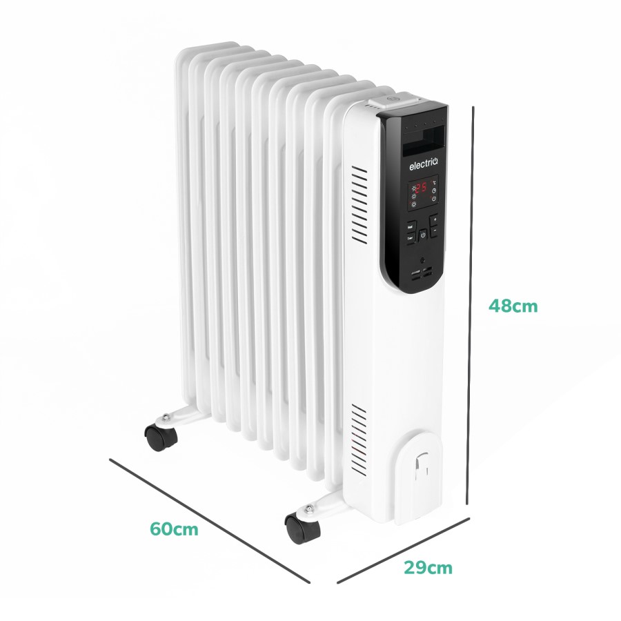 electriQ 2.5kw Smart WiFi Alexa Oil Filled Radiator 11 Fin  24 hour and Weekly Timer with Thermostat and Remote - White